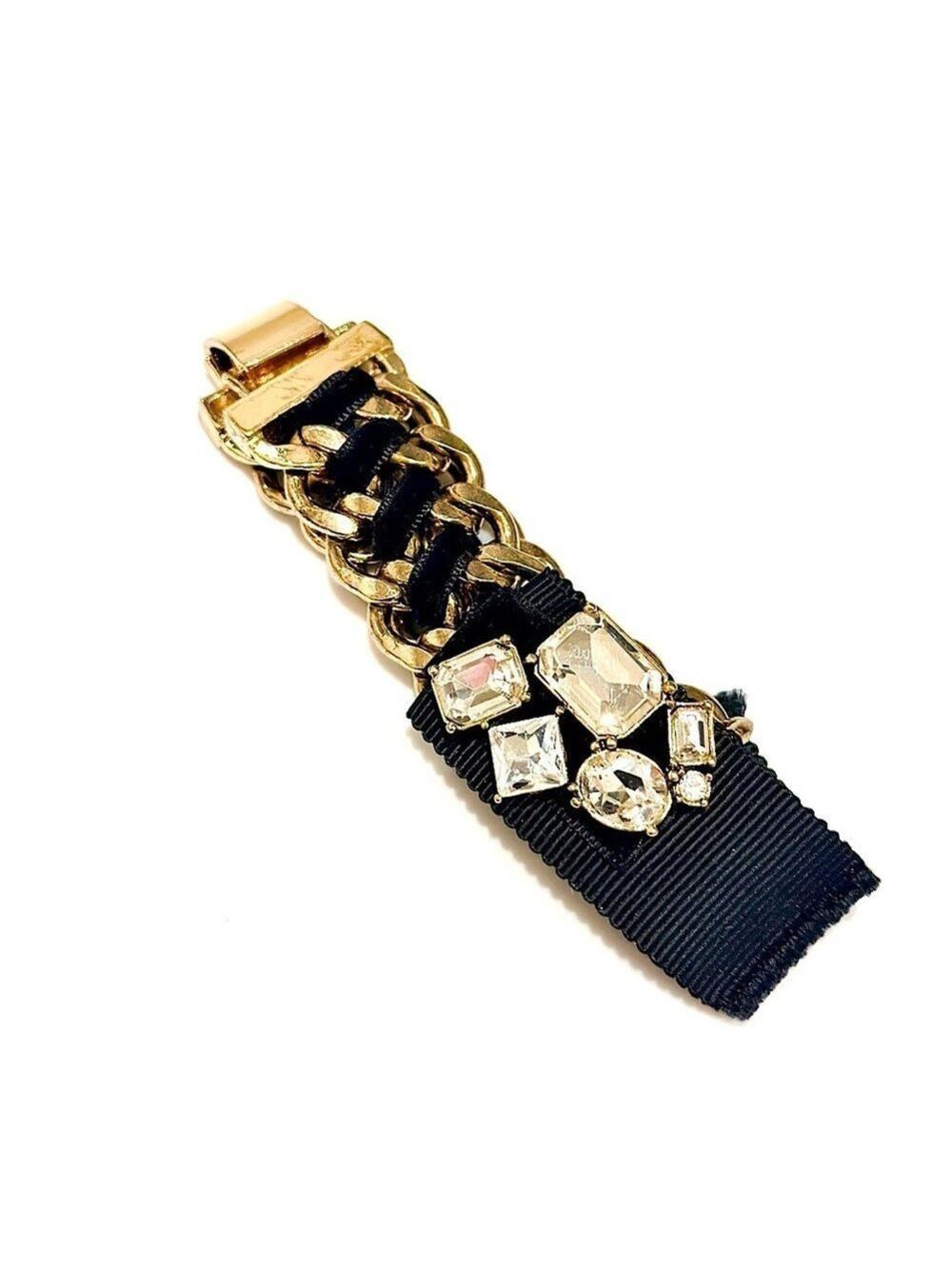 Banana Republic Black Crystal Ribbon Statement Bracelet NWT - Picture 3 of 7
